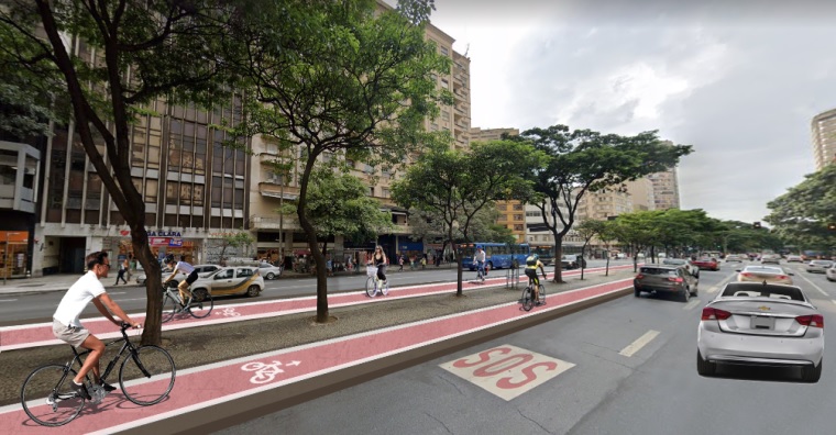 Projeção do projeto de implementação da ciclovia na Avenida Afonso Pena. Obras fazem parte do Programa Centro de Todo Mundo, da Prefeitura de Belo Horizonte