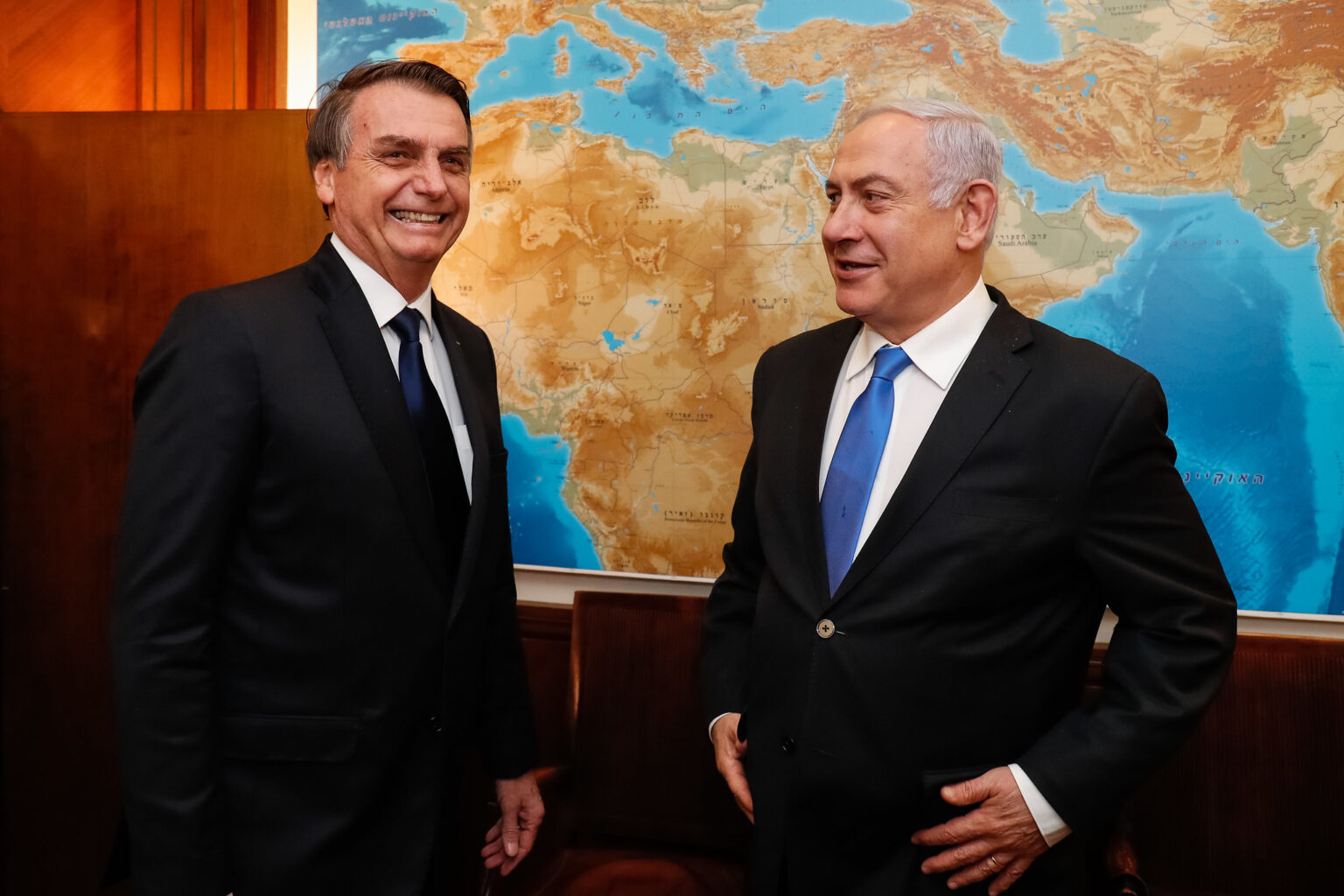 Presidente Jair Bolsonaro durante reunião com o primeiro-ministro de Israel, Benjamin Netanyahu, em 2019.