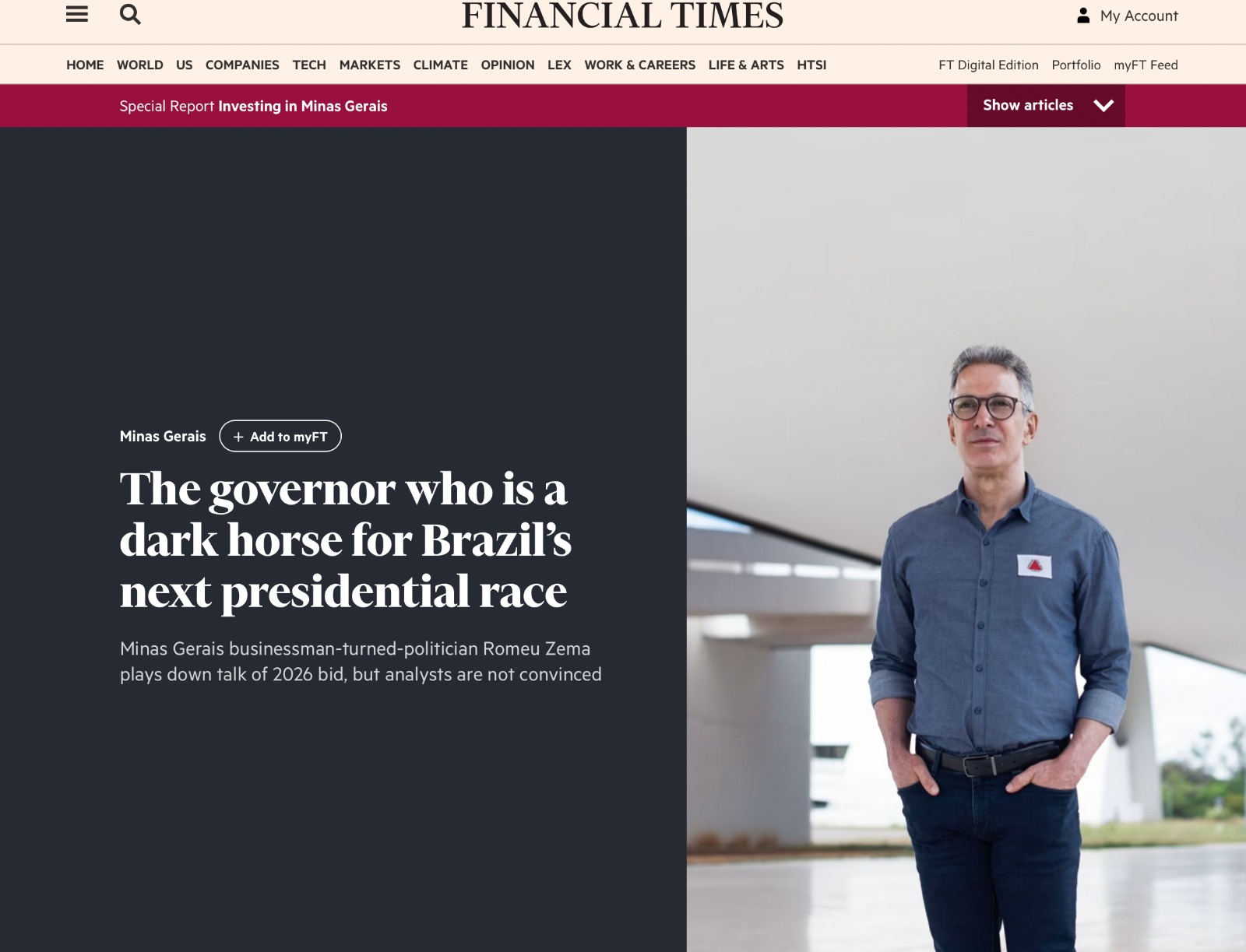 Jornal inglês destaca Minas como termômetro político e financeiro do Brasil