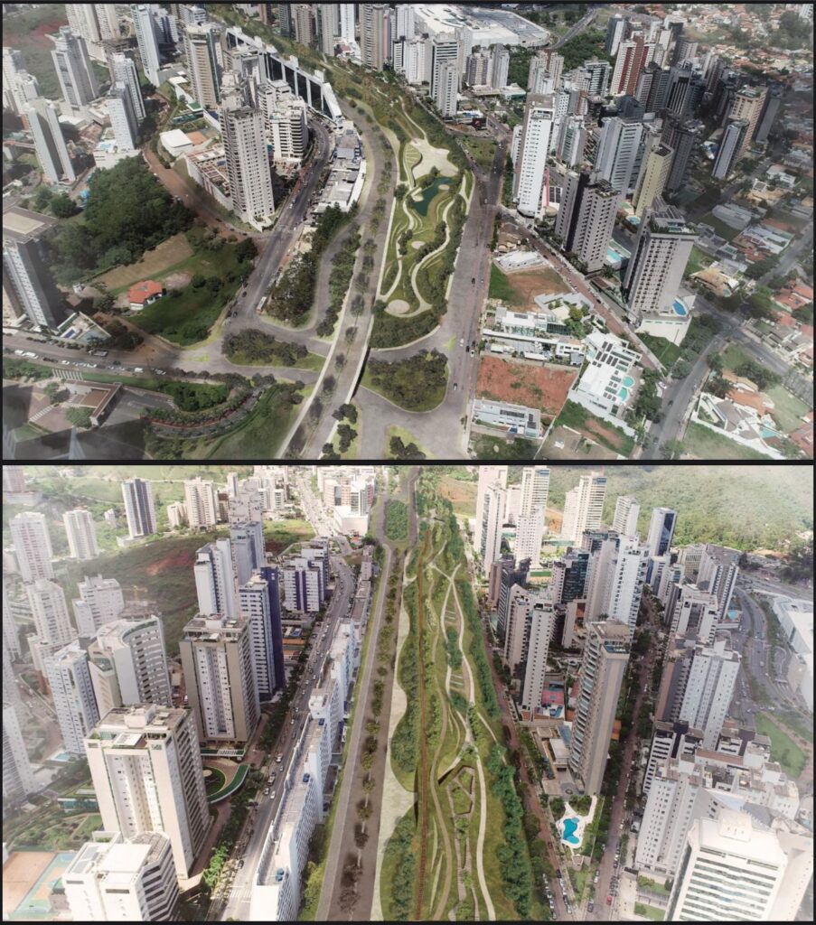 Projeto prevê a construção de avenida em meio a áreas verdes e equipamentos de lazer, como quadras, playgrounds, anfiteatro e sanitários Divulgação/Prefeitura de Nova Lima