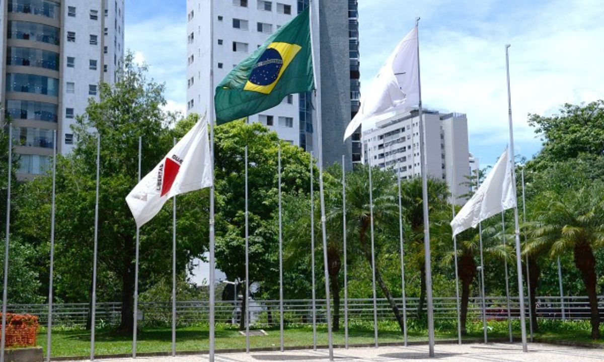 Foto mostra bandeiras de Minas, Brasil e Mercosul