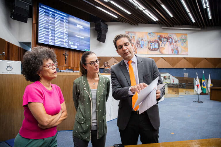 Na Câmara, a bancada do Novo é composta pelos vereadores Fernanda Altoé, Braulio Lara e Marcela Tropia (ausente na foto). Foto: Abraão Bruck/CMBH