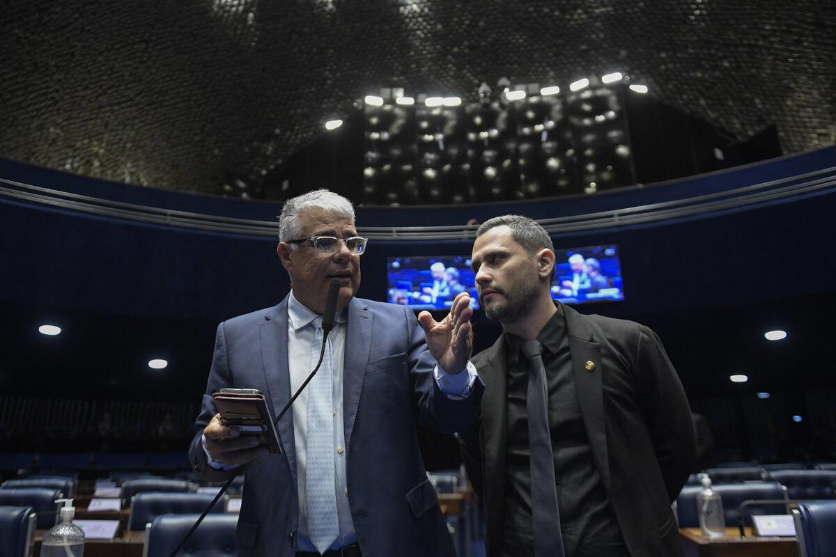 Eduardo Girão e Cleitinho no plenário do Senado