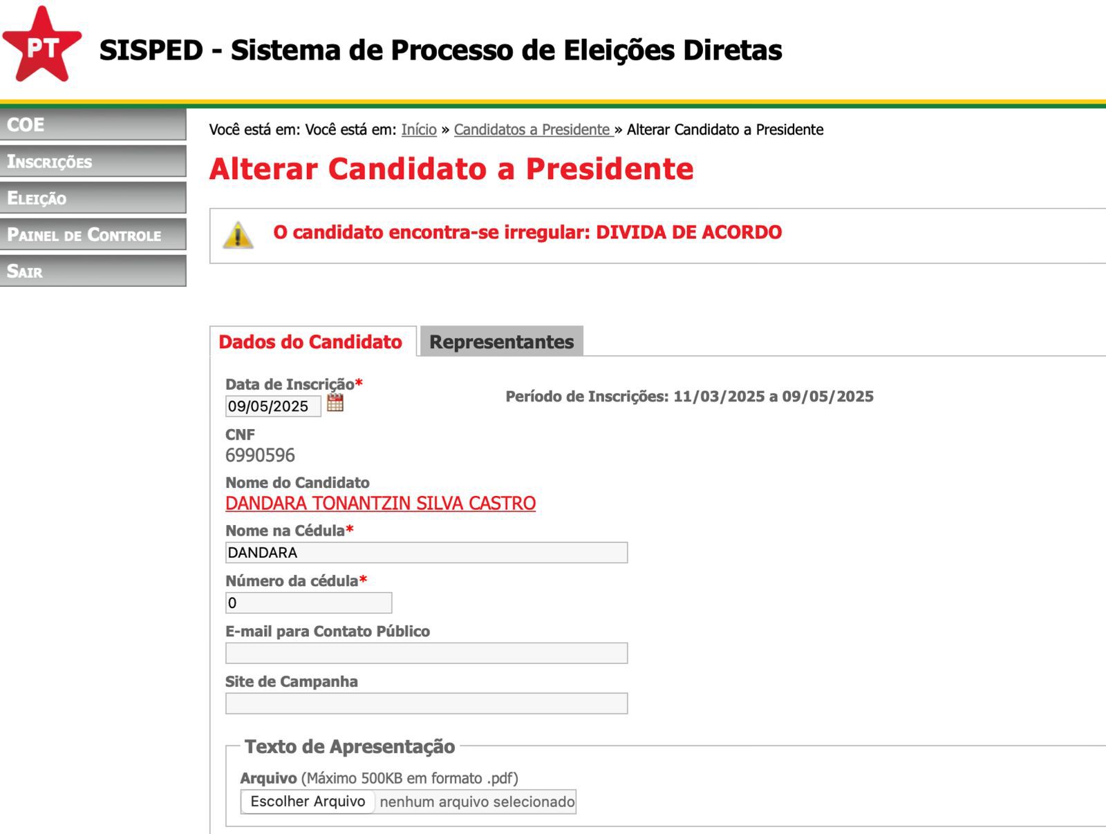 Suposta dívida partidária de candidata a presidente do PT-MG tumultua eleição interna