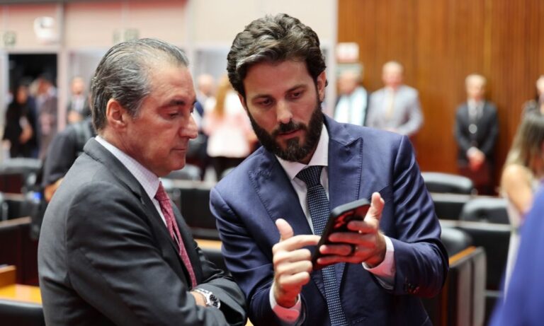 O líder do governo na ALMG, João Magalhães (MDB), e o secretário de Governo, Marcelo Aro (PP).