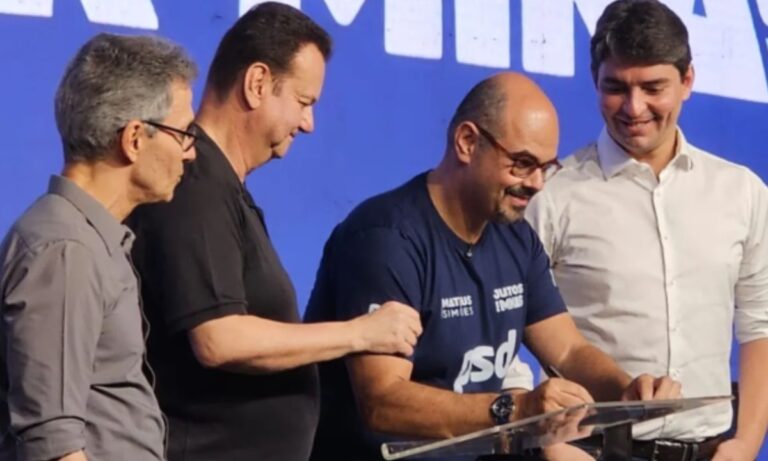 Romeu Zema (Novo), Gilberto Kassab (PSD), Mateus Simões (PSD) e Cássio Soares (PSD)