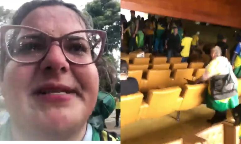 Elis da Silva Barra à esquerda; à direita, frame de invasão do STF.