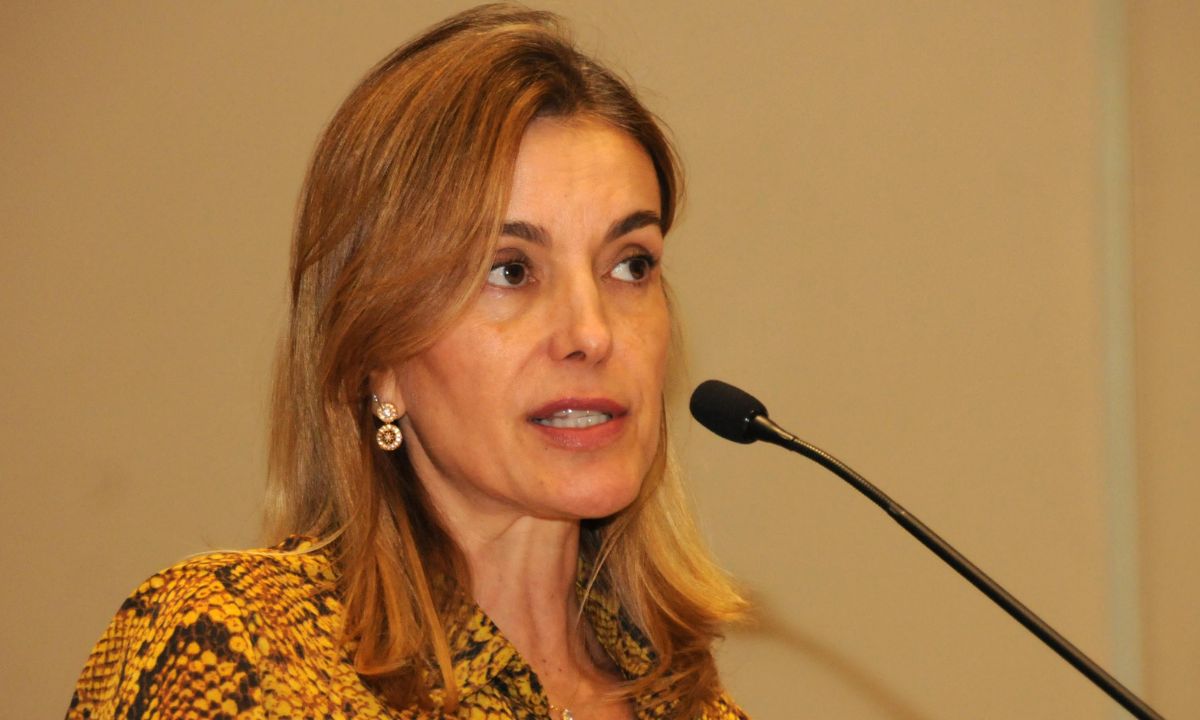 Renata Vilhena falando ao microfone