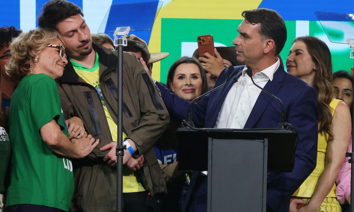 O candidato do PL a presidente, Flávio Bolsonaro