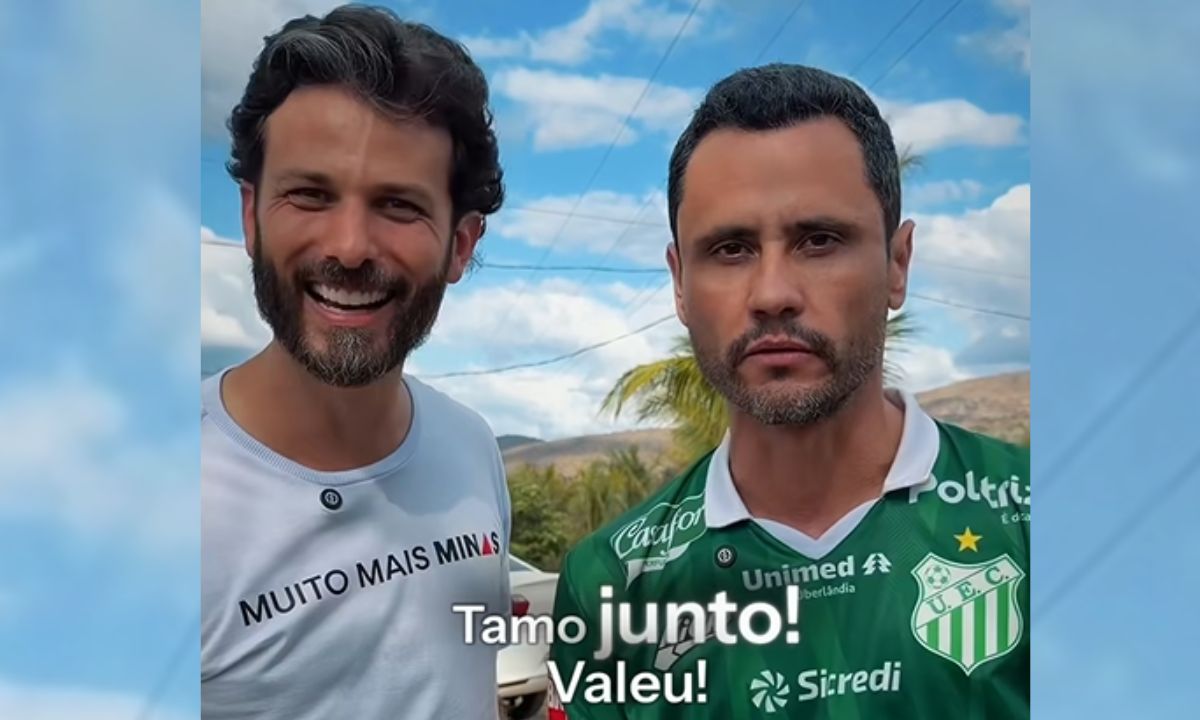 Cleitinho Azevedo e Marcelo Aro durante agenda de campanha em Minas Gerais.