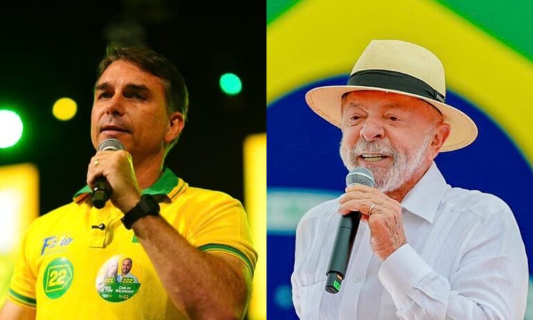 Na foto, Flávio Bolsonaro e Luiz Inácio Lula da Silva