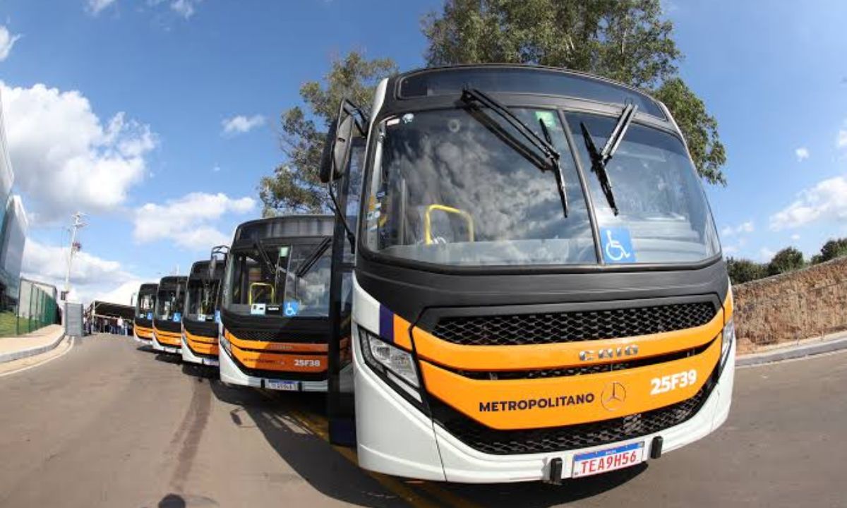 Foto mostra ônibus metropolitanos
